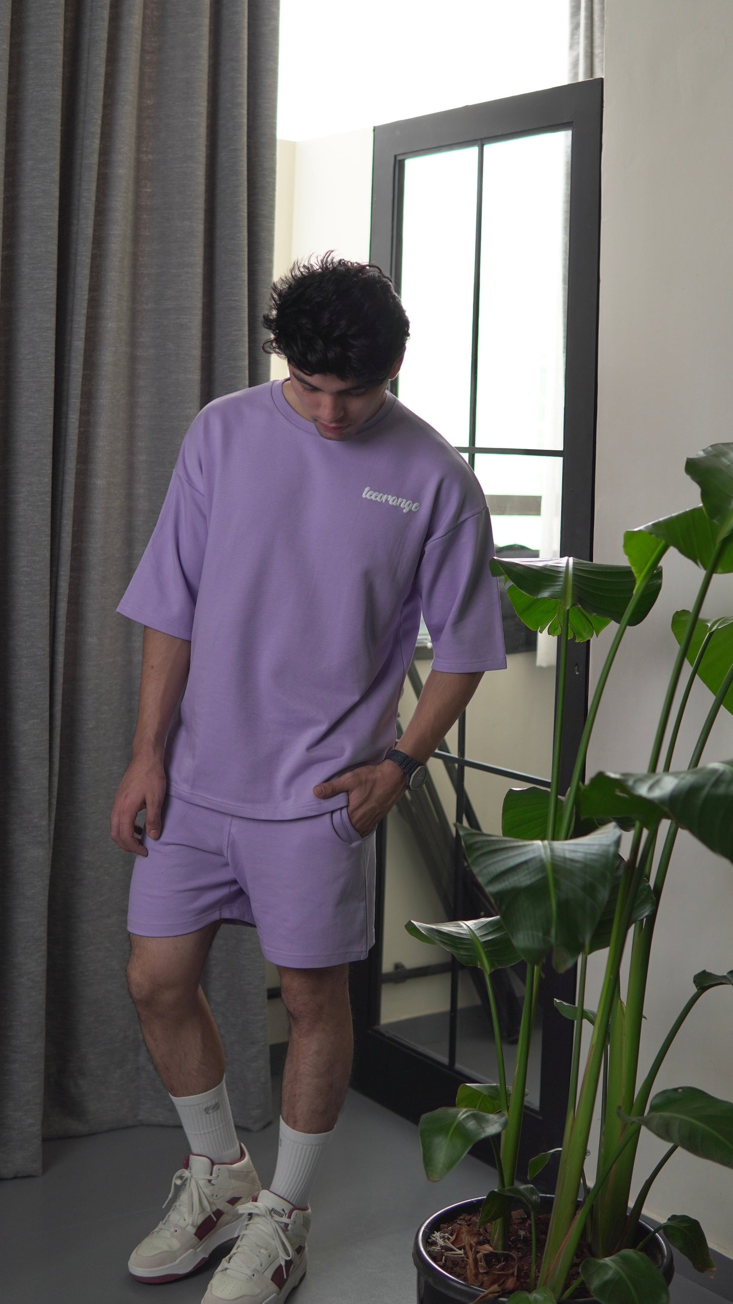 "CO-ORD" Set Lavender Solid Unisex Oversized - Tee Orange