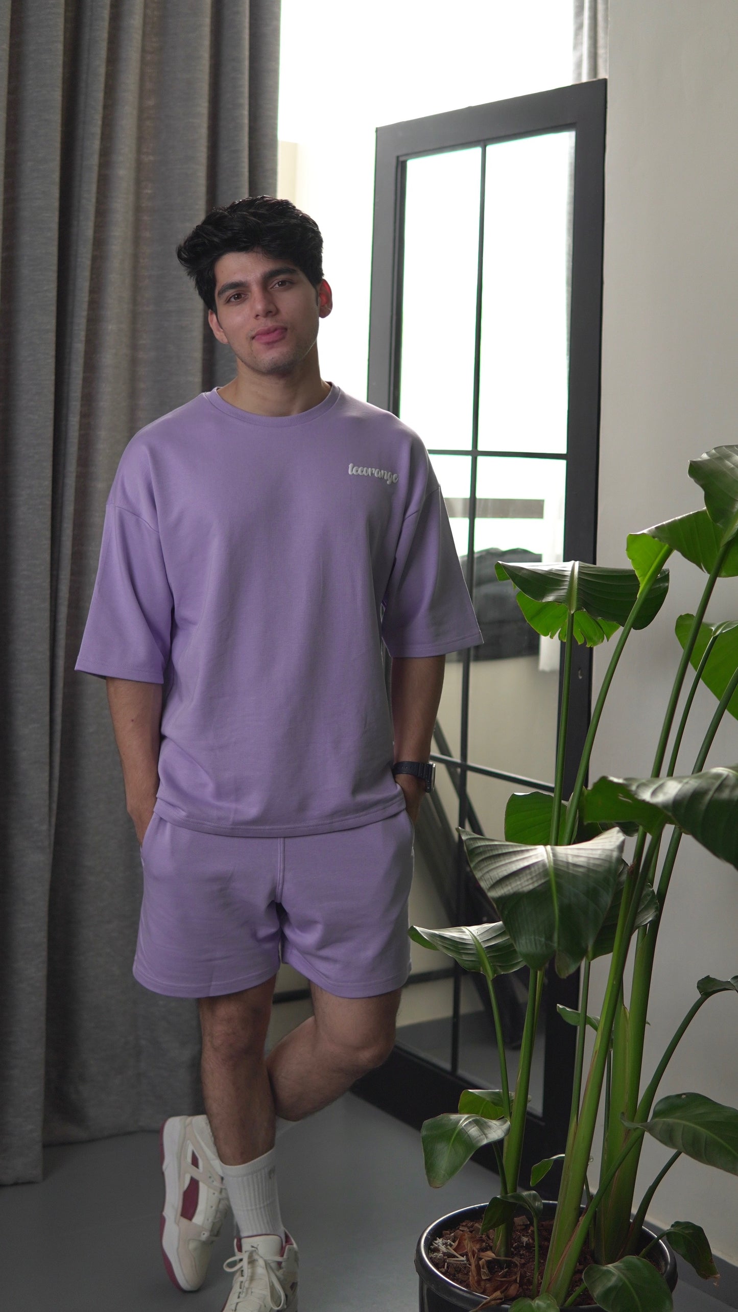 "CO-ORD" Set Lavender Solid Unisex Oversized - Tee Orange