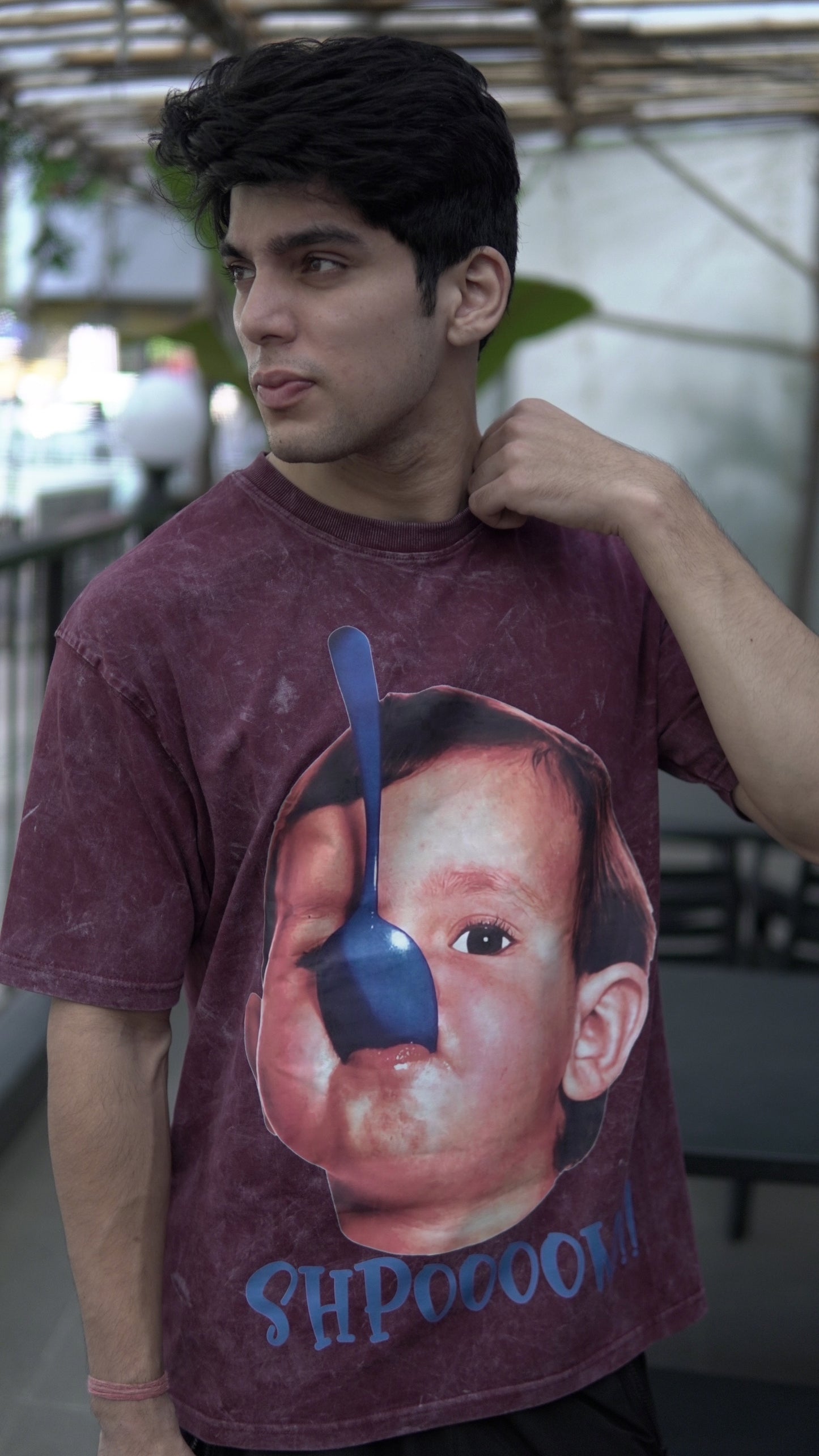 "SHPOOOON!!!" Acid Wash Oversized T-Shirt - Tee Orange